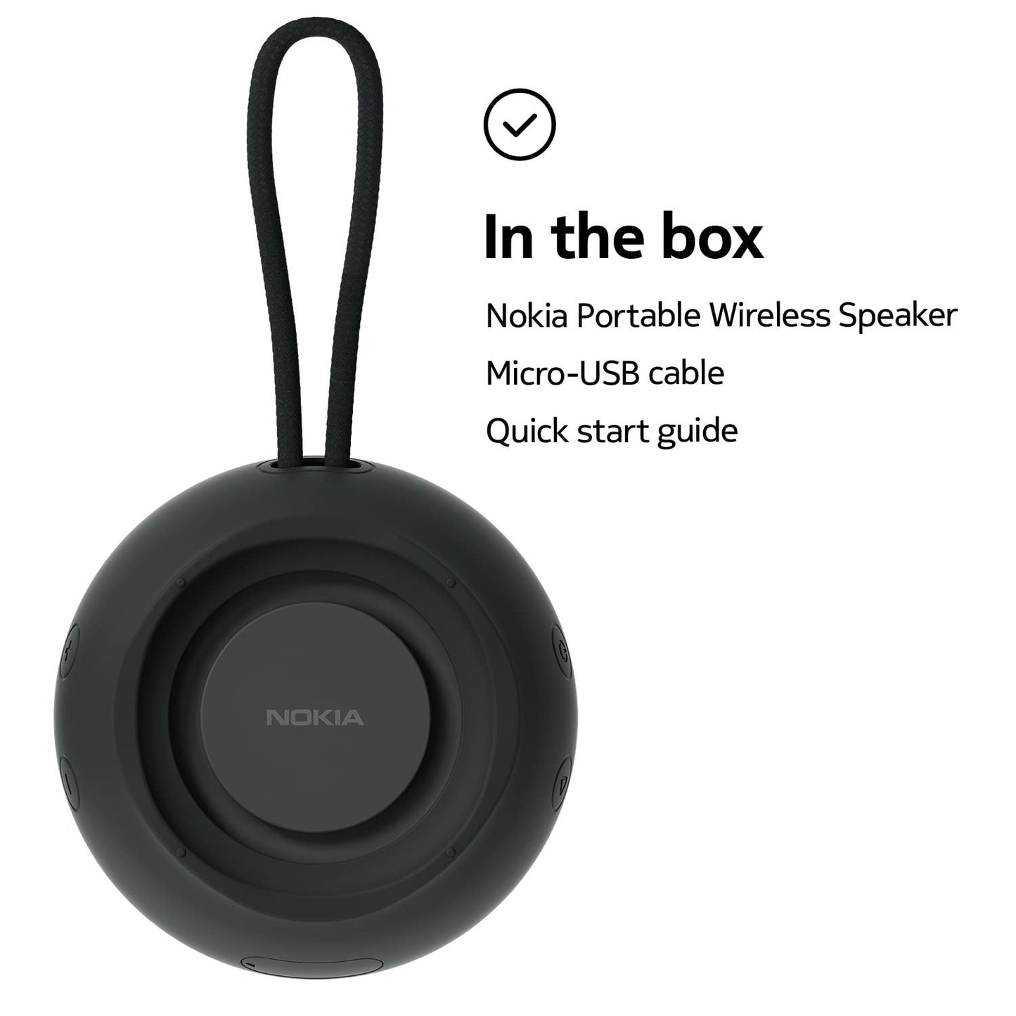 Nokia SP-101 Portable Bluetooth Speaker, Universal Wireless Speaker with Up to 4 Hours Playback, Portable Speaker with Microphone and Stereo Output, Suitable for Travel, Black