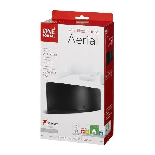 One For All Amplified Indoor Digital TV Aerial, Ready to receive Freeview and Analogue TV Signals within a range of 15 miles, Curved HDTV Antenna – UHF/VHF - Black - SV9430