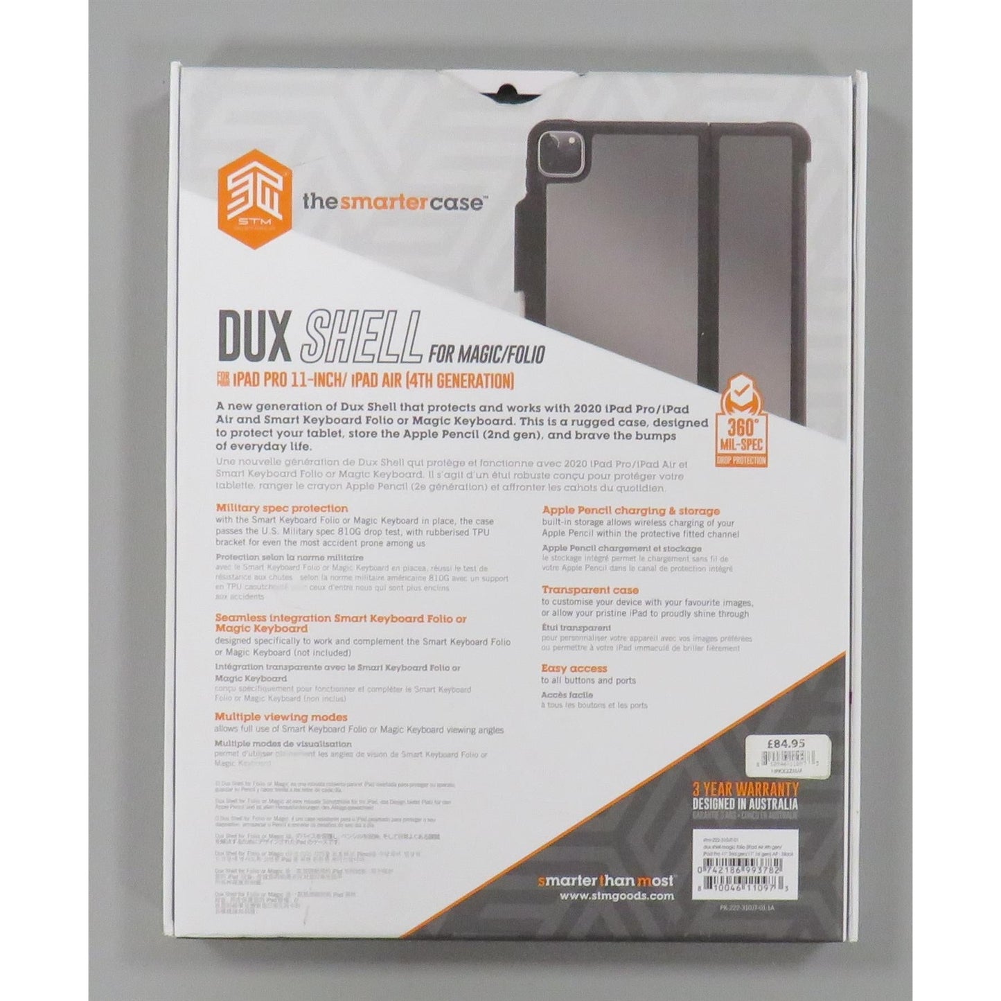 STM Dux Shell Magic Folio, Ultra Protective Case for iPad Air 5th/4th Gen (2022 & 2020 Models) and iPad Pro (11") 2nd/1st Gen (2020 & 2018 Models) - Clear (stm-222-310JT-01)