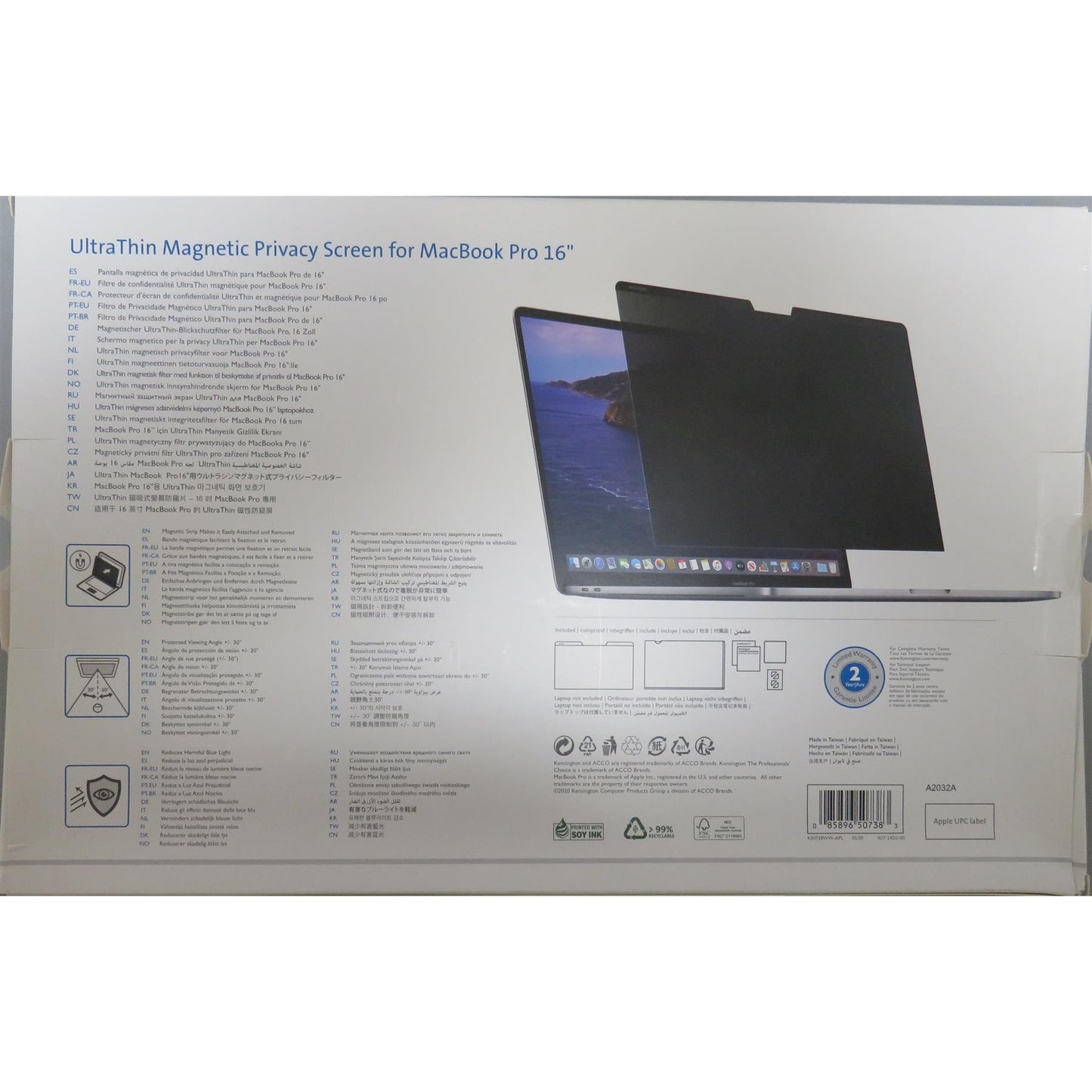 Kensington MagPro Elite Magnetic Privacy Screen Filter Designed Exclusively for MacBook Pro 16" (2021 & Newer) M1, M2, M3 Pro/Max, Removable Protector, Anti-Glare, Blue Light Reduction (K58371WW)