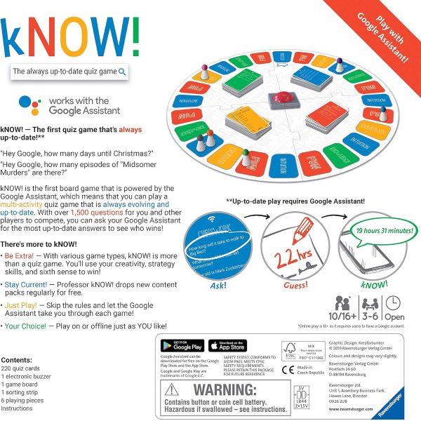 Ravensburger kNOW! Interactive Quiz Game Powered by Google Assistant for Adults and Kids, 3 to 6 palyers, Age 10 Years and Up - English Edition