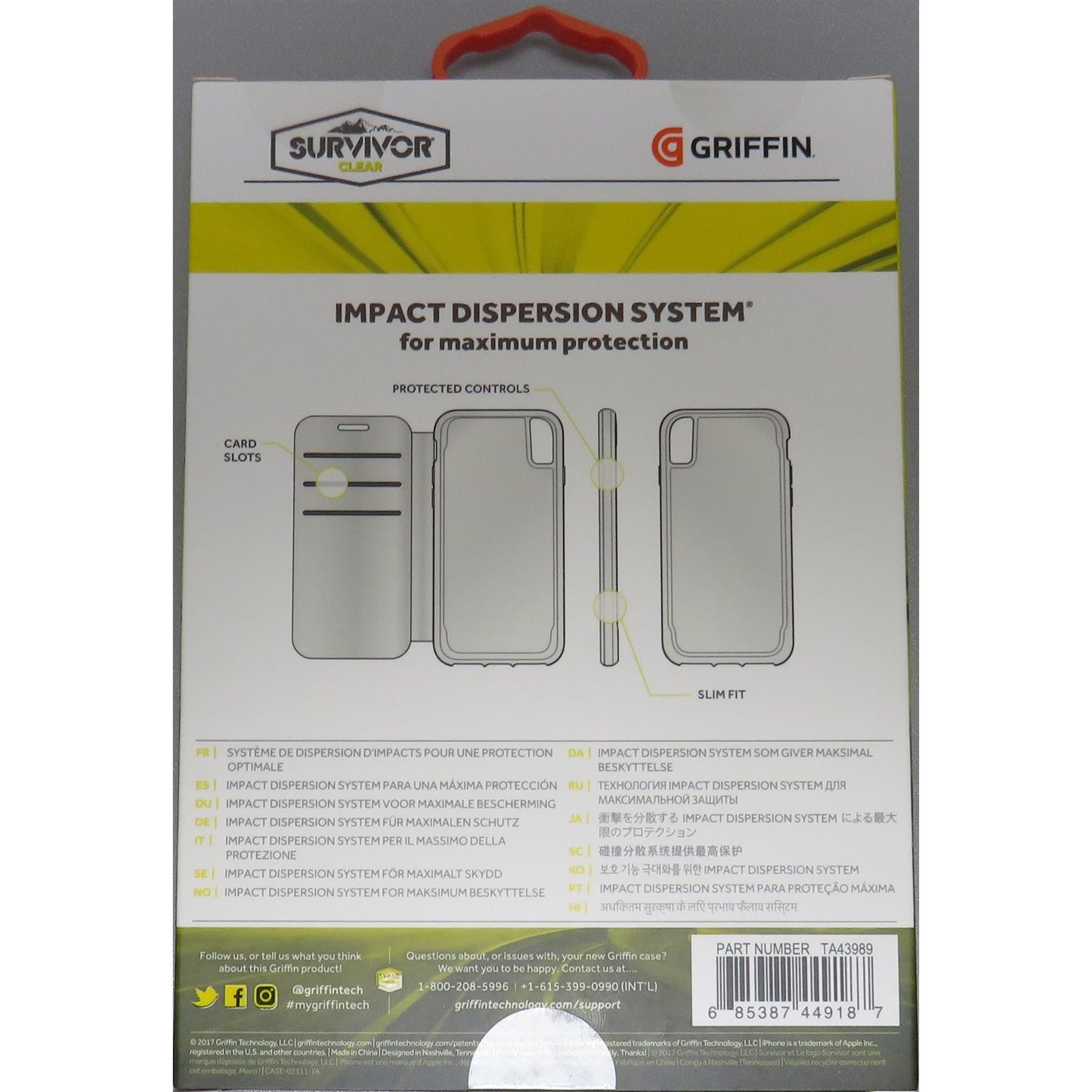 Griffin TA43989 Survivor Clear Wallet Case Cover for iPhone X - Black/Clear,TA43989