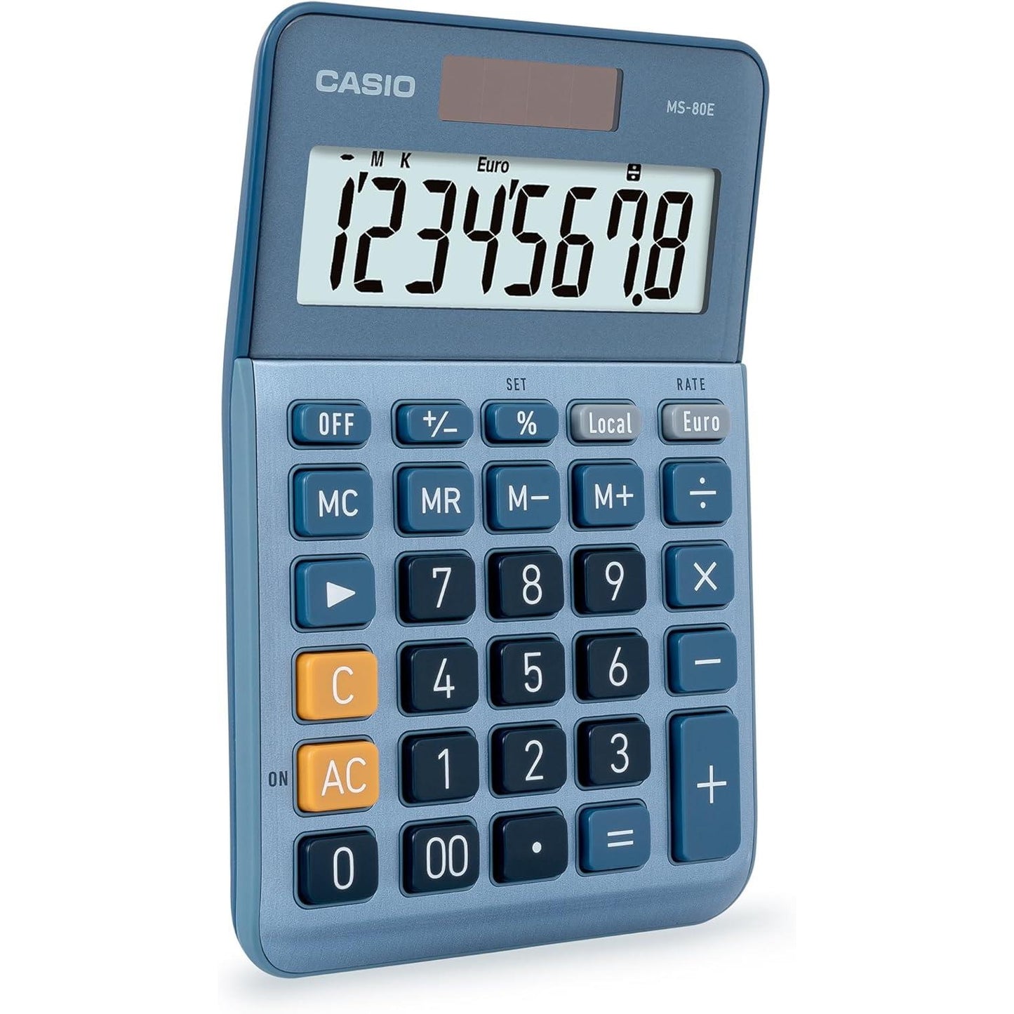 Casio Desktop Calculator MS-80E 8-Digit Currency Conversion Aluminium Front Quick Correction Button Solar/Battery Operated