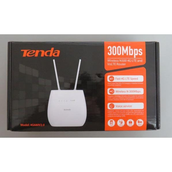 Tenda 4G680 v1.0 300Mbps 4G Mobile Wi-Fi Router, SIM Slot Unlocked, No Configuration required, 2 Detachable Antennas, 2 Gigabit Ports, Data Traffic Monitoring, EU Plug