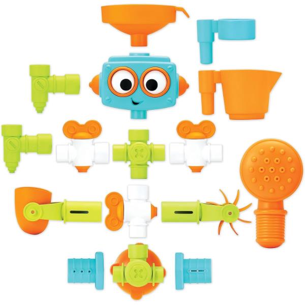 Infantino - Sensory Plug & Play - Plumber Bath Toy - Exploration and Learning - Cause and Effect - 16 Pieces - Bath Toy - Sensory Toy - Easy to Store-Multicolour -Babygift - From 10 months to 3 years