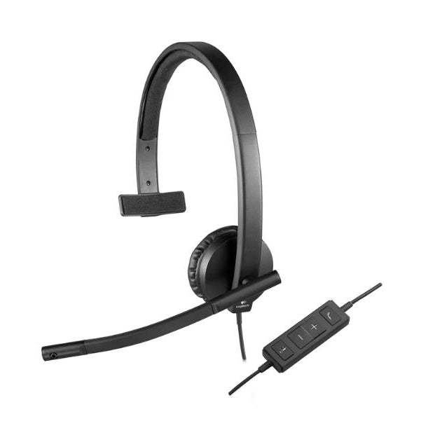Logitech H570e Wired Headset, Mono Headphones with Noise-Cancelling Microphone, USB, In-Line Controls with Mute Button, Indicator LED, PC/Mac/Laptop - Black
