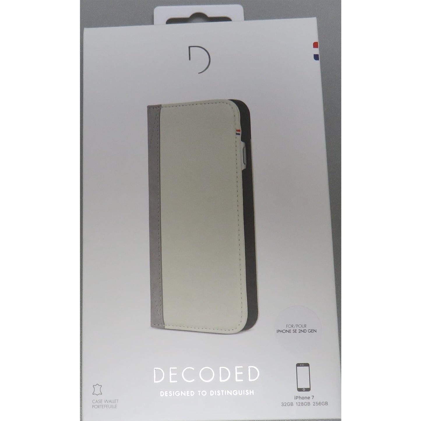 Decoded Leather Wallet Case for iPhone 6/7/8/SE 2022 Flap Closure, IP7 Highly Protective Premium Leather, Tested by Apple - Grey