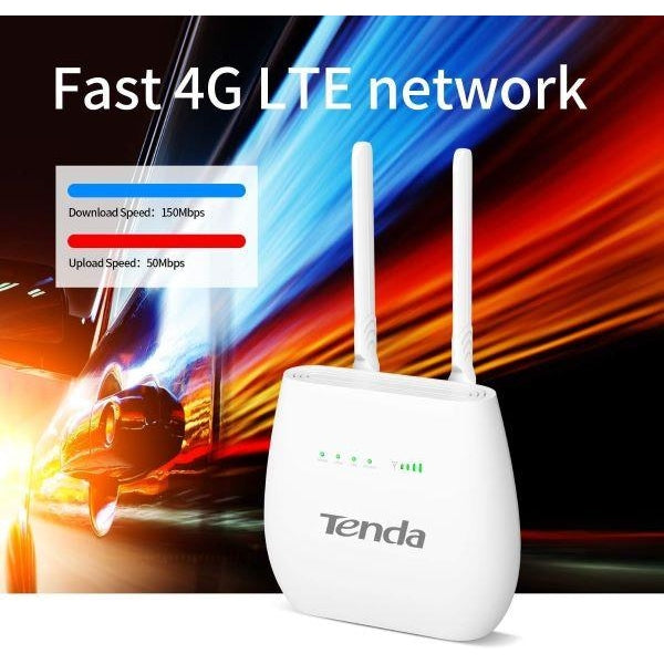Tenda 4G680 v1.0 300Mbps 4G Mobile Wi-Fi Router, SIM Slot Unlocked, No Configuration required, 2 Detachable Antennas, 2 Gigabit Ports, Data Traffic Monitoring, EU Plug