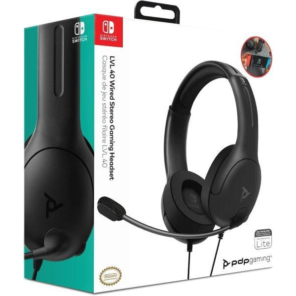 PDP Gaming LVL40 Stereo Headset with Mic for Nintendo Switch - PC, iPad, Mac, Laptop Compatible - Noise Cancelling Microphone, Lightweight, Soft Comfort On Ear Headphones, 3.5 mm Jack - Black