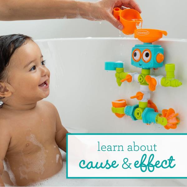Infantino - Sensory Plug & Play - Plumber Bath Toy - Exploration and Learning - Cause and Effect - 16 Pieces - Bath Toy - Sensory Toy - Easy to Store-Multicolour -Babygift - From 10 months to 3 years