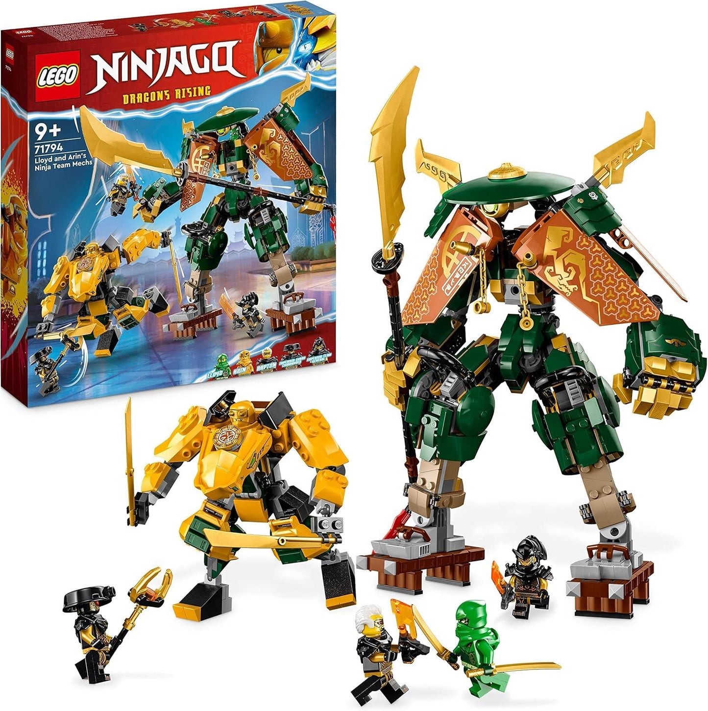 LEGO NINJAGO Lloyd and Arin's Ninja Team Mechs Set with 2 Combinable Action Figures and 5 Minifigures, Ninja Battle Playset for Kids, Boys & Girls 71794
