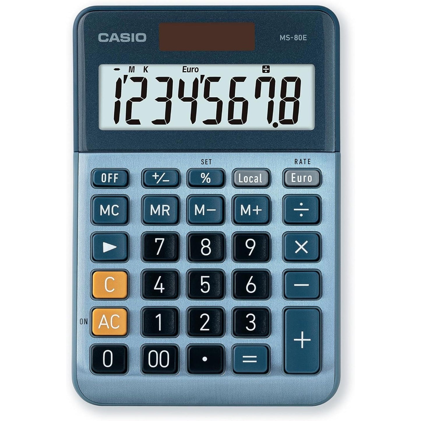 Casio Desktop Calculator MS-80E 8-Digit Currency Conversion Aluminium Front Quick Correction Button Solar/Battery Operated