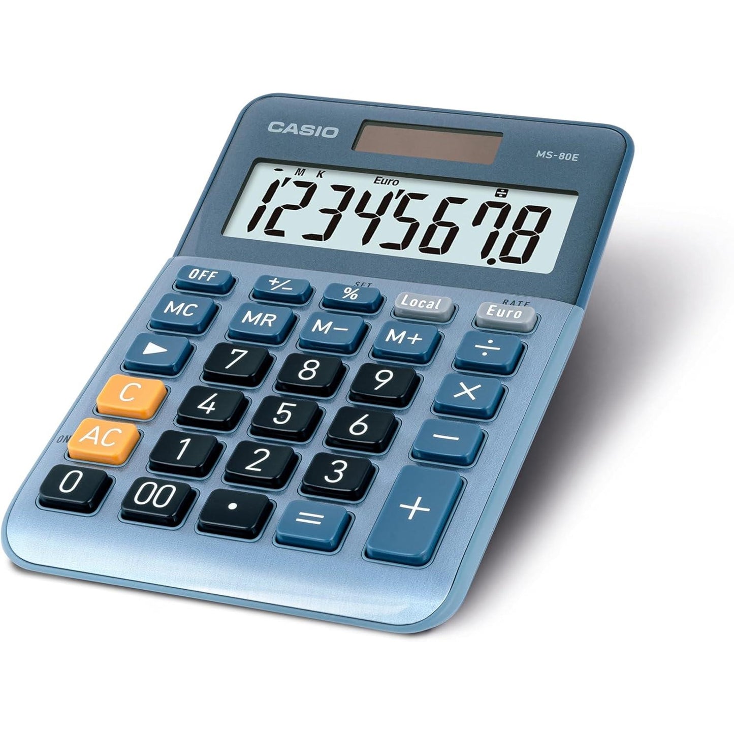 Casio Desktop Calculator MS-80E 8-Digit Currency Conversion Aluminium Front Quick Correction Button Solar/Battery Operated