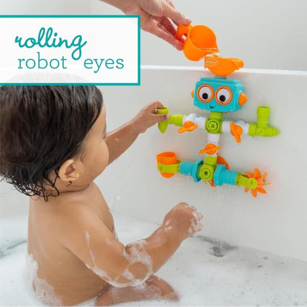 Infantino - Sensory Plug & Play - Plumber Bath Toy - Exploration and Learning - Cause and Effect - 16 Pieces - Bath Toy - Sensory Toy - Easy to Store-Multicolour -Babygift - From 10 months to 3 years