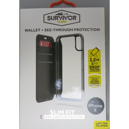 Griffin TA43989 Survivor Clear Wallet Case Cover for iPhone X - Black/Clear,TA43989