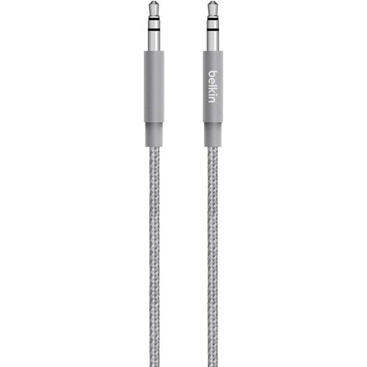 Belkin Premium 3.5 mm Braided Tangle Free Aux Cable with Aluminuim Connectors - Grey