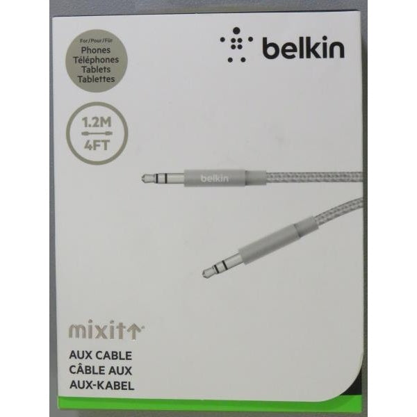 Belkin Premium 3.5 mm Braided Tangle Free Aux Cable with Aluminuim Connectors - Grey