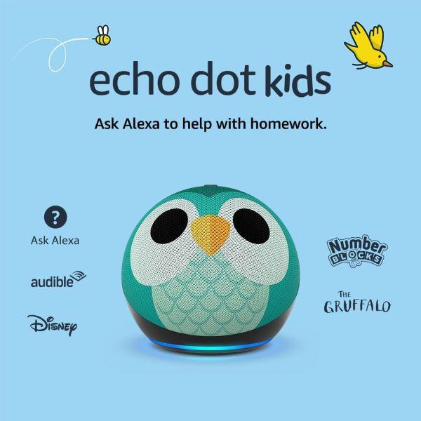 Echo Dot Kids (5th generation, 2022 release) | Wi-Fi and Bluetooth smart speaker with Alexa | Designed for kids, with parental controls | Owl