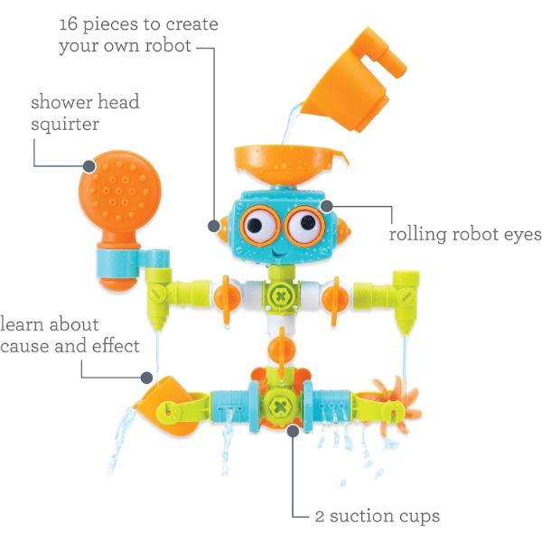 Infantino - Sensory Plug & Play - Plumber Bath Toy - Exploration and Learning - Cause and Effect - 16 Pieces - Bath Toy - Sensory Toy - Easy to Store-Multicolour -Babygift - From 10 months to 3 years