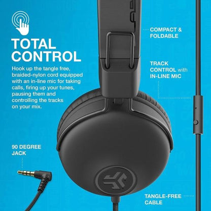 JLab Studio Headphones Wired with C3 Crystal Clear Clarity Sound, Ultra-Plush Faux Leather and Cloud Foam Cushions, On-Ear Wired Headphones, Black