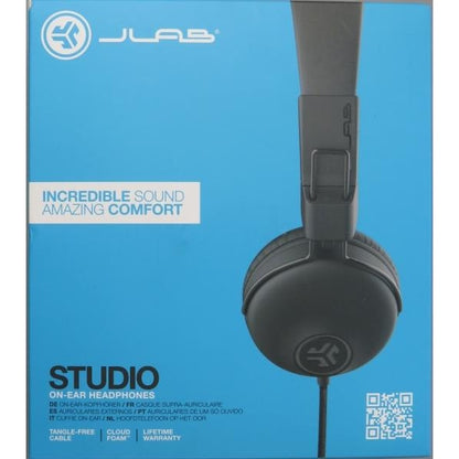 JLab Studio Headphones Wired with C3 Crystal Clear Clarity Sound, Ultra-Plush Faux Leather and Cloud Foam Cushions, On-Ear Wired Headphones, Black