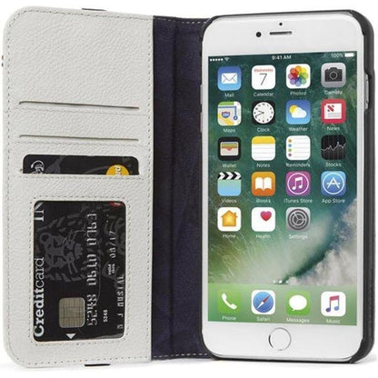 Decoded Leather Wallet Case for iPhone 6/7/8/SE 2022 Flap Closure, IP7 Highly Protective Premium Leather, Tested by Apple - Grey