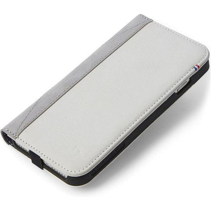 Decoded Leather Wallet Case for iPhone 6/7/8/SE 2022 Flap Closure, IP7 Highly Protective Premium Leather, Tested by Apple - Grey