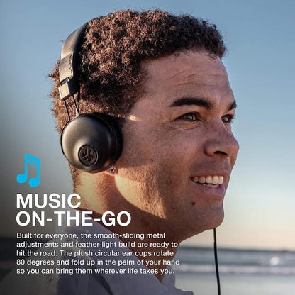 JLab Studio Headphones Wired with C3 Crystal Clear Clarity Sound, Ultra-Plush Faux Leather and Cloud Foam Cushions, On-Ear Wired Headphones, Black