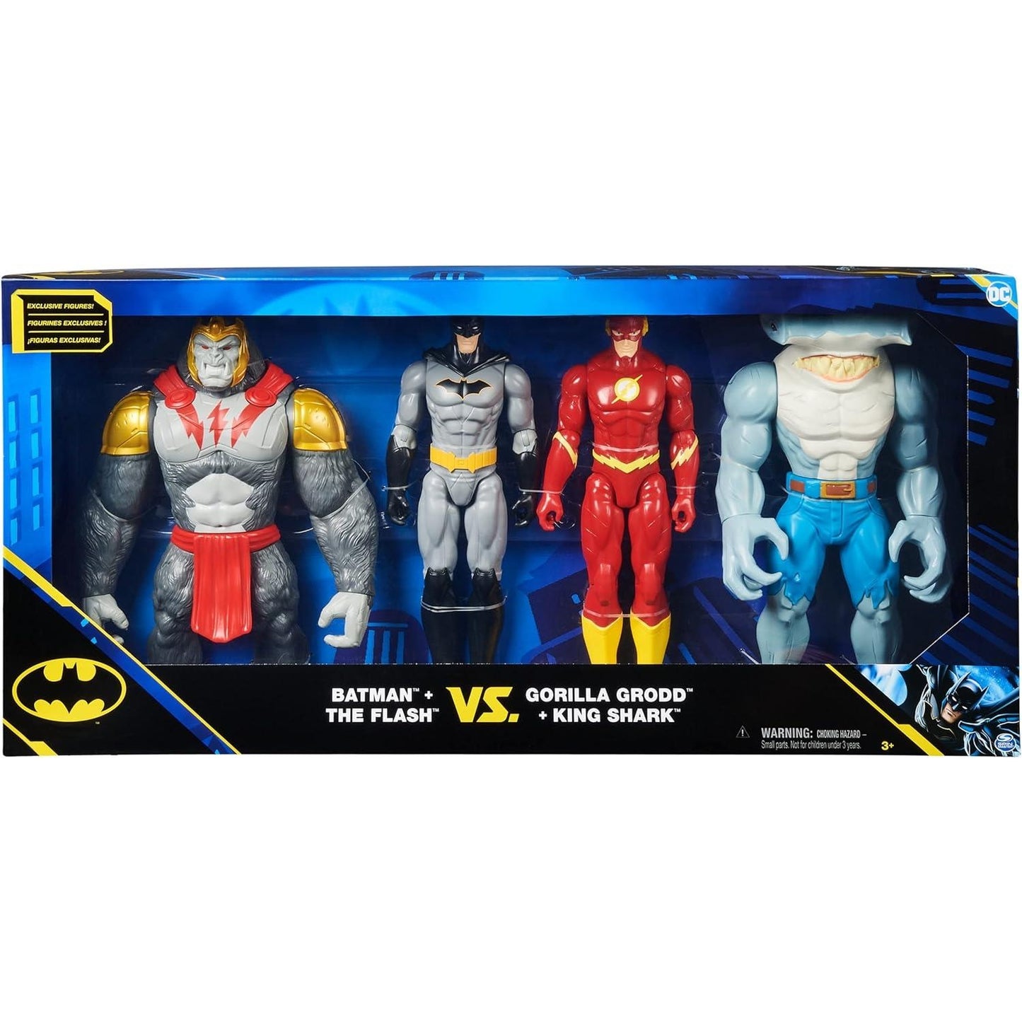 DC Comics, Batman vs. Gorilla Grodd 4-Pack, 30-cm Action Figures (Batman, The Flash, Gorilla Grodd, King Shark), Kids' Toys for Boys and Girls Aged 3 and Up